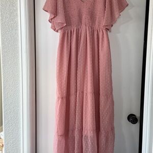 Women’s ' Pink Swiss Dot Tiered Maxi Dress